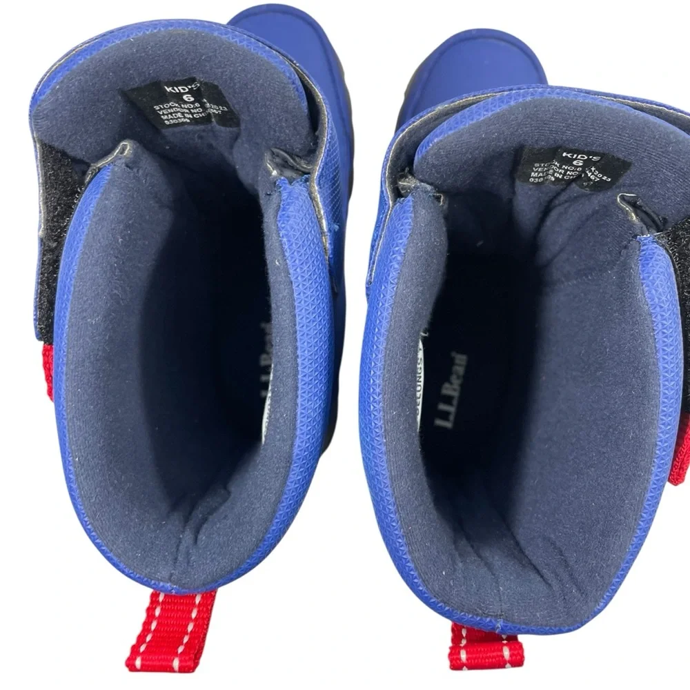 NEW L.L. Bean Winter Boots Big Kids Size 6 Blue Red Hook Loop Closure Waterproof
